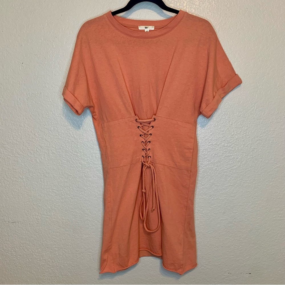 BP Nordstrom Corset Lace Up Tee Shirt Dress Orange Size Small - Picture 11 of 13